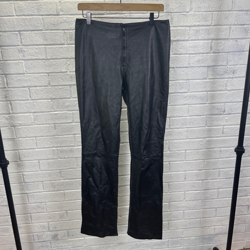 XOXO Black Leather Flare Pants Womens 6 Y2K Rocker Moto Zip Fly Edgy